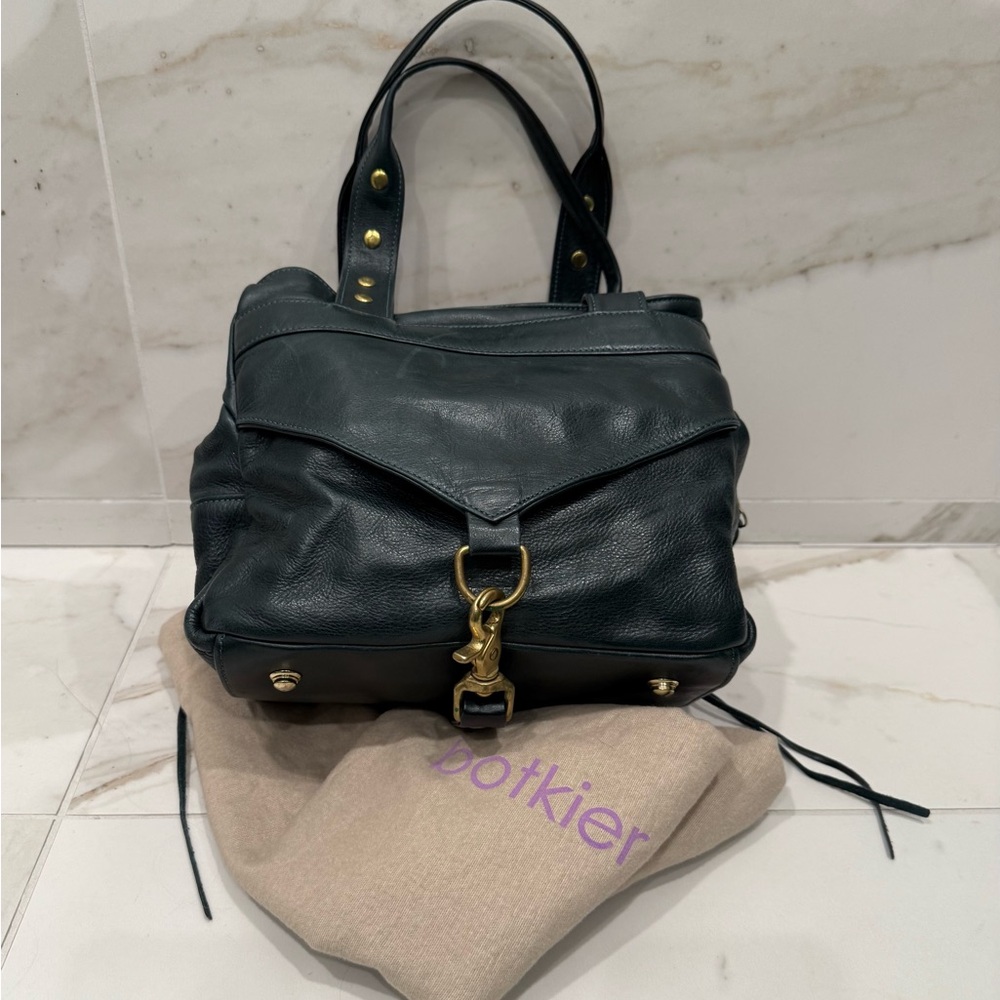 Botkier Dark Green Leather Small Trigger Bag with Gold Details